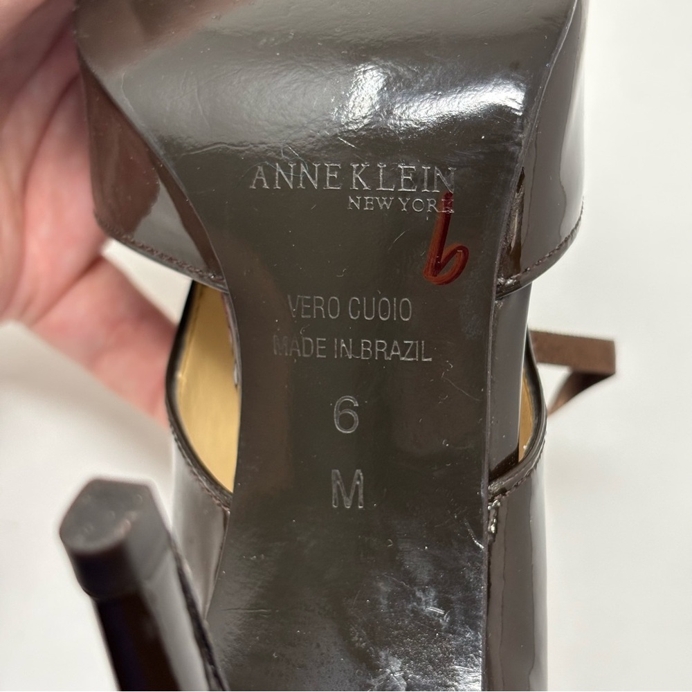 Anne Klein Brown Patent Leather Lace Up Heels Vintage Size 6 - Picture 9 of 9